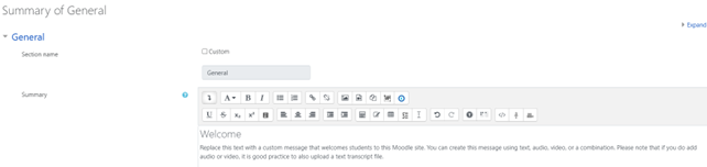 Moodle - Text and Media Area - Text Field